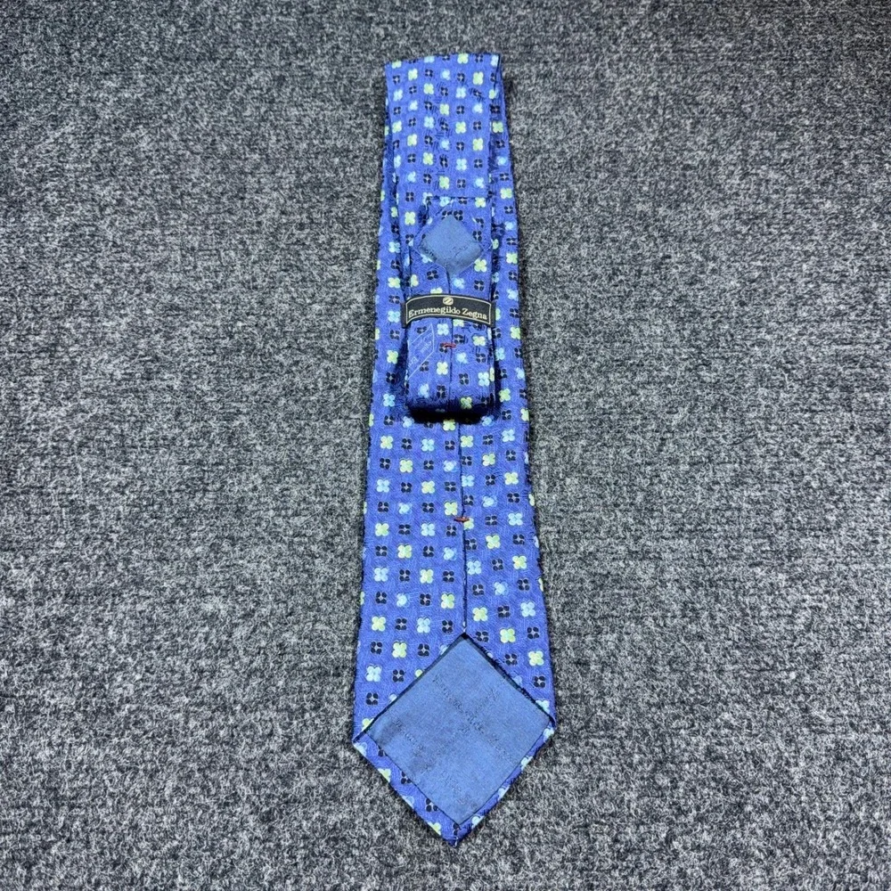 Ermenegildo Zegna Silk Tie Blue Green Geometric Floral